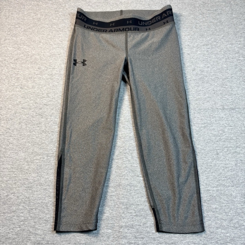 Under Armour Girls' HeatGear Cropped Leggings Gray Youth Medium Moisture Wicking